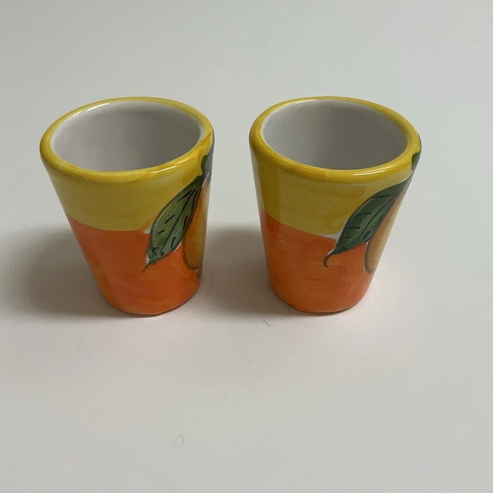Vietri Shot Glass PAIR Lemon Limoncello Hand Painted Pottery Espresso Vintage